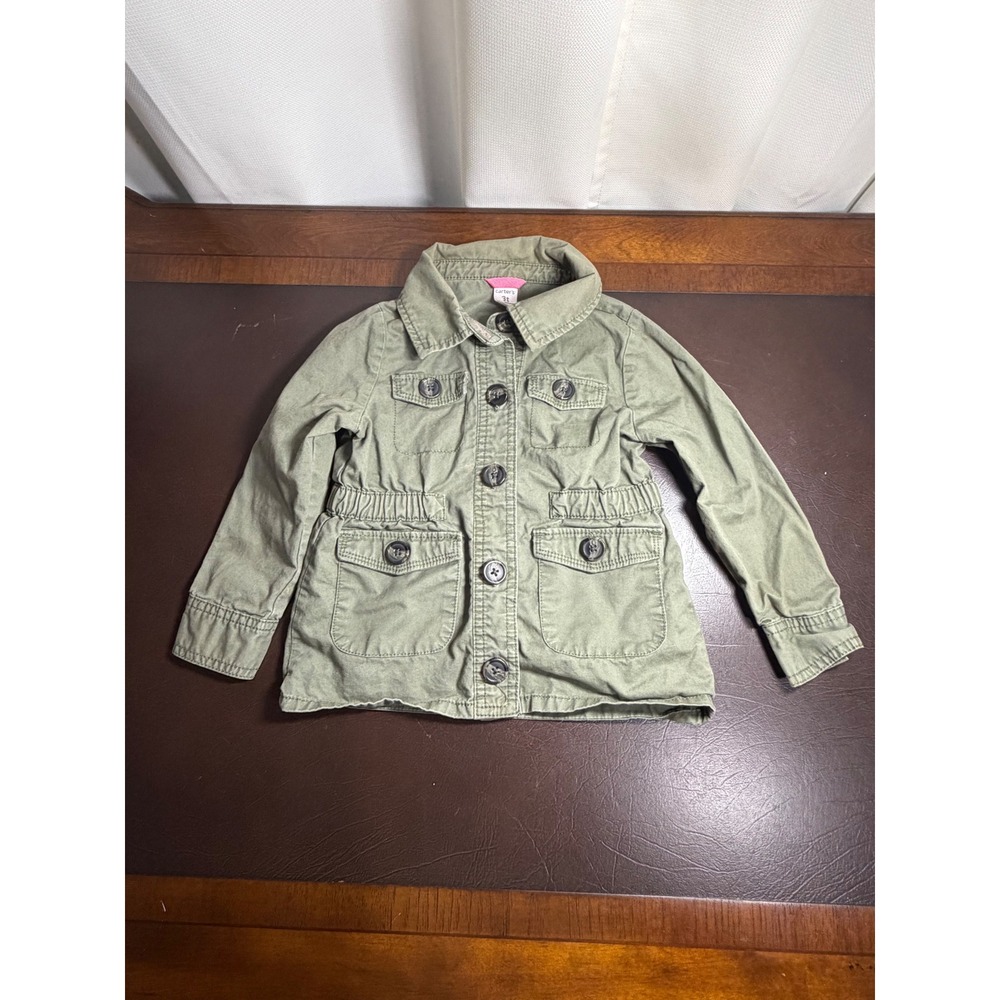 Carters Toddler Girl Olive Green Utility Jacket Field Coat Size 3T